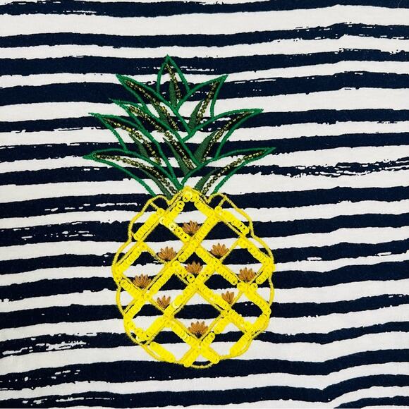 Talbots navy blue white stripe embellished pineapple short sleeve tee t-shirt - Picture 3 of 5